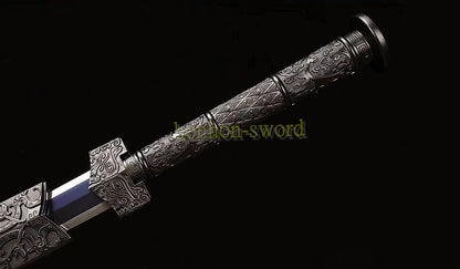 High Manganese Steel Han Jian Chinese Jian Sword Full Tang Battle Ready Blue Blade