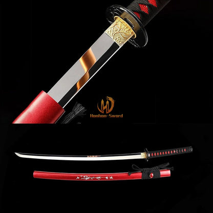 1095 High Carbon Steel Mirror Polished Katana Japanese Samurai Sword Full Tang For Battle Red