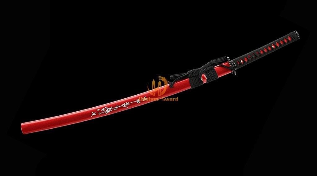 1095 High Carbon Steel Mirror Polished Katana Japanese Samurai Sword Full Tang For Battle Red
