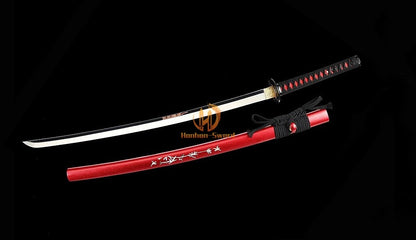 1095 High Carbon Steel Mirror Polished Katana Japanese Samurai Sword Full Tang For Battle Red