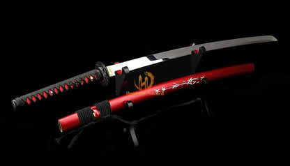 1095 High Carbon Steel Mirror Polished Katana Japanese Samurai Sword Full Tang For Battle Red
