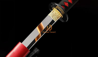1095 High Carbon Steel Mirror Polished Katana Japanese Samurai Sword Full Tang For Battle Red