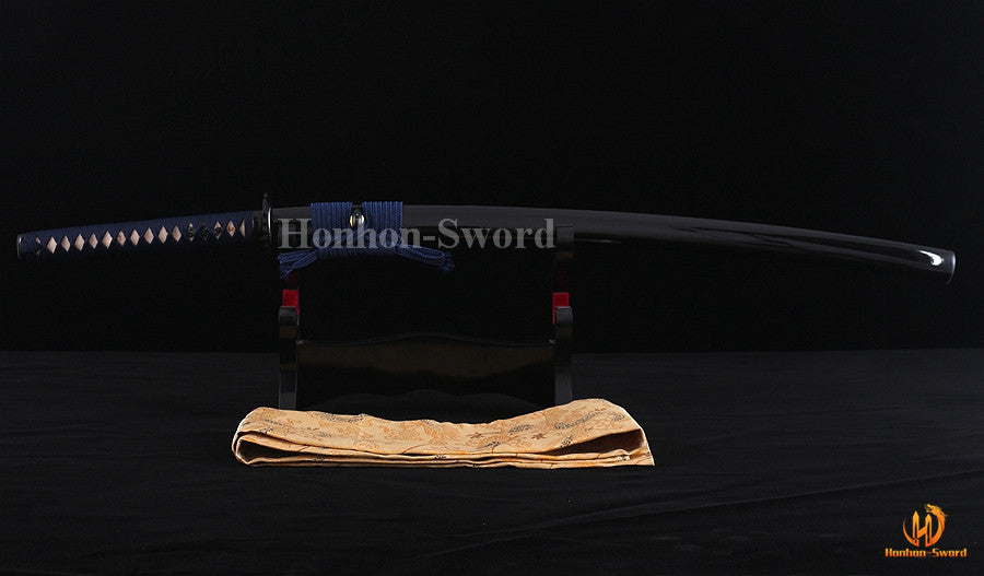 1095 Kohlenstoffstahl Katana Blaue Klinge Japanisches Samurai-Schwert Full Tang Schwarz 