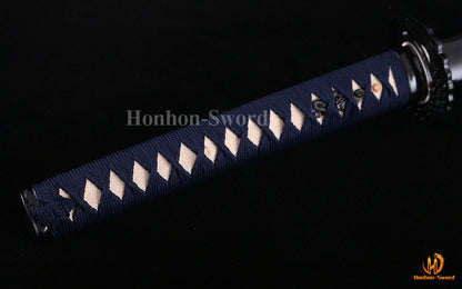 1095 Kohlenstoffstahl Katana Blaue Klinge Japanisches Samurai-Schwert Full Tang Schwarz 