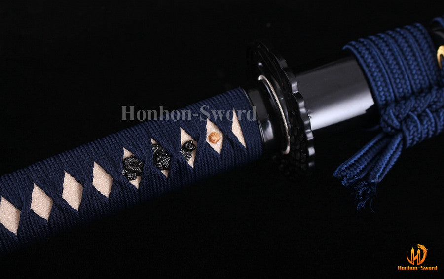 1095 Kohlenstoffstahl Katana Blaue Klinge Japanisches Samurai-Schwert Full Tang Schwarz 