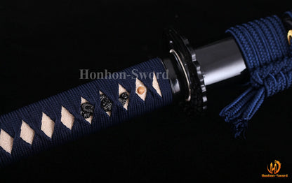 1095 Kohlenstoffstahl Katana Blaue Klinge Japanisches Samurai-Schwert Full Tang Schwarz 