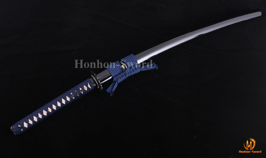 1095 Kohlenstoffstahl Katana Blaue Klinge Japanisches Samurai-Schwert Full Tang Schwarz 