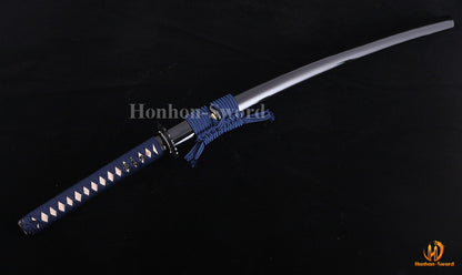 1095 Kohlenstoffstahl Katana Blaue Klinge Japanisches Samurai-Schwert Full Tang Schwarz 