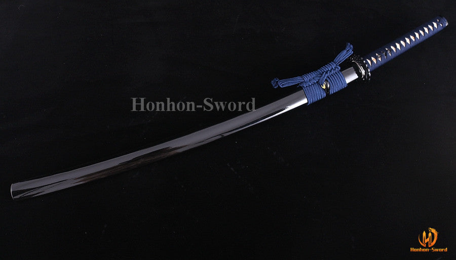 1095 Kohlenstoffstahl Katana Blaue Klinge Japanisches Samurai-Schwert Full Tang Schwarz 