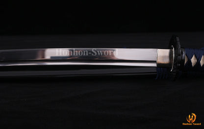 1095 Kohlenstoffstahl Katana Blaue Klinge Japanisches Samurai-Schwert Full Tang Schwarz 