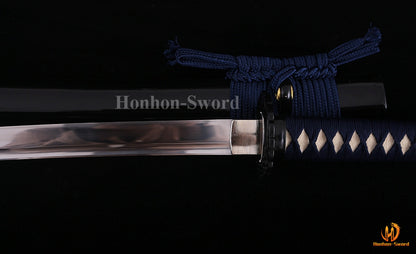 1095 Kohlenstoffstahl Katana Blaue Klinge Japanisches Samurai-Schwert Full Tang Schwarz 