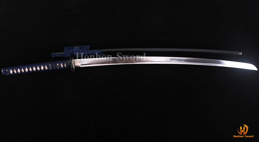 1095 Kohlenstoffstahl Katana Blaue Klinge Japanisches Samurai-Schwert Full Tang Schwarz 