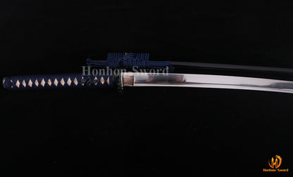 1095 Kohlenstoffstahl Katana Blaue Klinge Japanisches Samurai-Schwert Full Tang Schwarz 