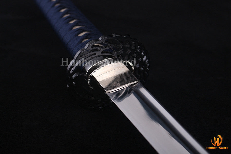 1095 Kohlenstoffstahl Katana Blaue Klinge Japanisches Samurai-Schwert Full Tang Schwarz 