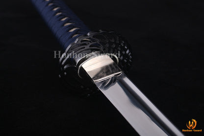 1095 Kohlenstoffstahl Katana Blaue Klinge Japanisches Samurai-Schwert Full Tang Schwarz 
