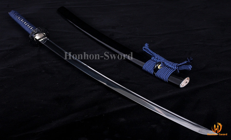 1095 Kohlenstoffstahl Katana Blaue Klinge Japanisches Samurai-Schwert Full Tang Schwarz 