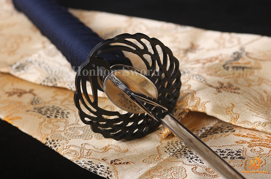 1095 Kohlenstoffstahl Katana Blaue Klinge Japanisches Samurai-Schwert Full Tang Schwarz 