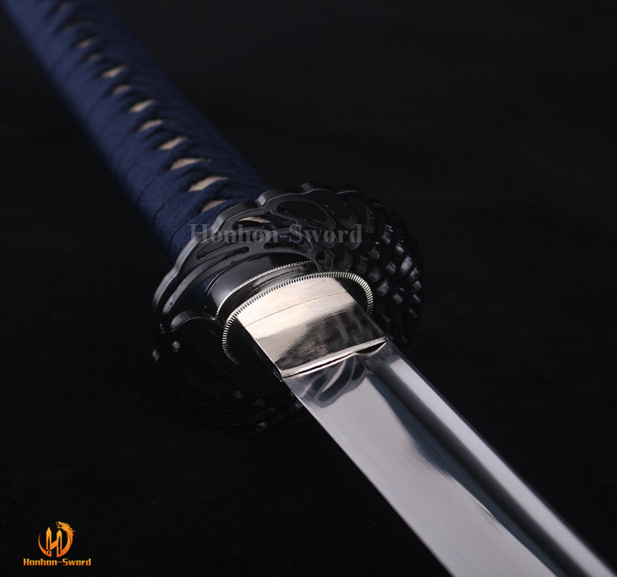 1095 Kohlenstoffstahl Katana Blaue Klinge Japanisches Samurai-Schwert Full Tang Schwarz 