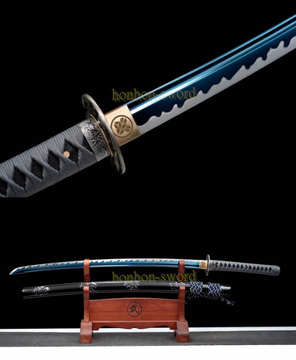 Katana à lame bleue en acier à haute teneur en carbone 1095, épée de samouraï japonais, épée complète noire 