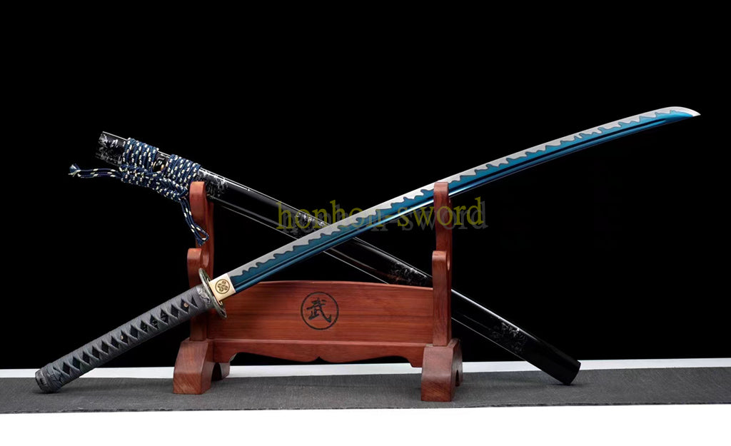 Katana à lame bleue en acier à haute teneur en carbone 1095, épée de samouraï japonais, épée complète noire 