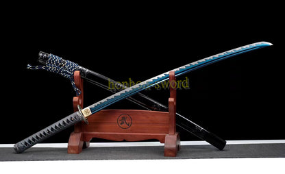 Katana à lame bleue en acier à haute teneur en carbone 1095, épée de samouraï japonais, épée complète noire 