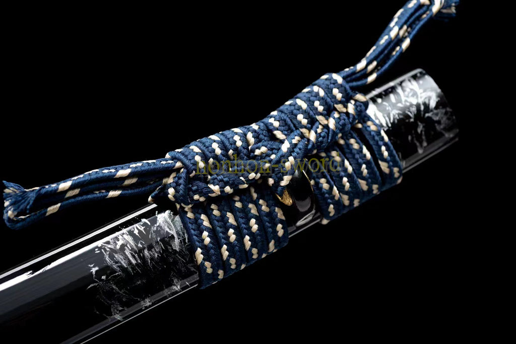 Katana à lame bleue en acier à haute teneur en carbone 1095, épée de samouraï japonais, épée complète noire 
