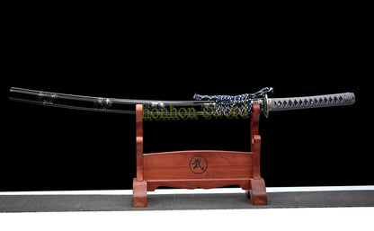 Katana à lame bleue en acier à haute teneur en carbone 1095, épée de samouraï japonais, épée complète noire 