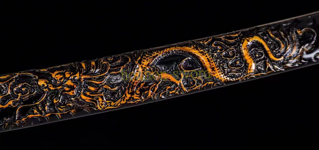 1095 Kohlenstoffstahl Katana Blaue Klinge Japanisches Samurai-Schwert Full Tang Schwarz 