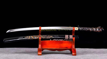 1095 Kohlenstoffstahl Katana Blaue Klinge Japanisches Samurai-Schwert Full Tang Schwarz 