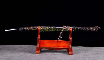 1095 Kohlenstoffstahl Katana Blaue Klinge Japanisches Samurai-Schwert Full Tang Schwarz 