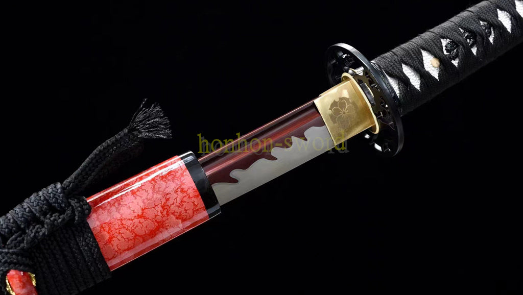 1095 High Carbon Steel Katana Red Blade Japanese Samurai Sword Full Tang Sword