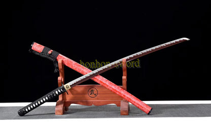 1095 High Carbon Steel Katana Red Blade Japanese Samurai Sword Full Tang Sword