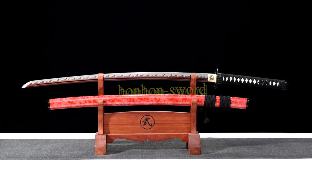 1095 High Carbon Steel Katana Red Blade Japanese Samurai Sword Full Tang Sword
