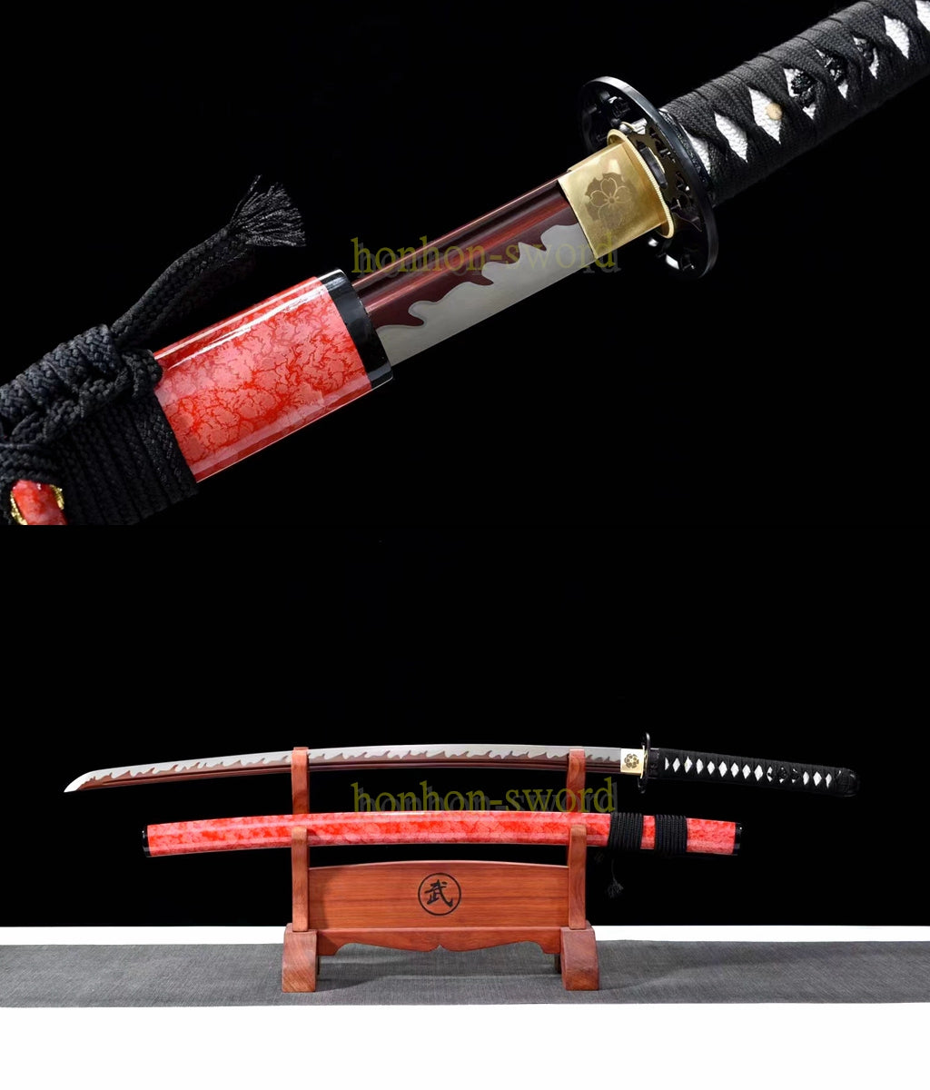 1095 High Carbon Steel Katana Red Blade Japanese Samurai Sword Full Tang Sword