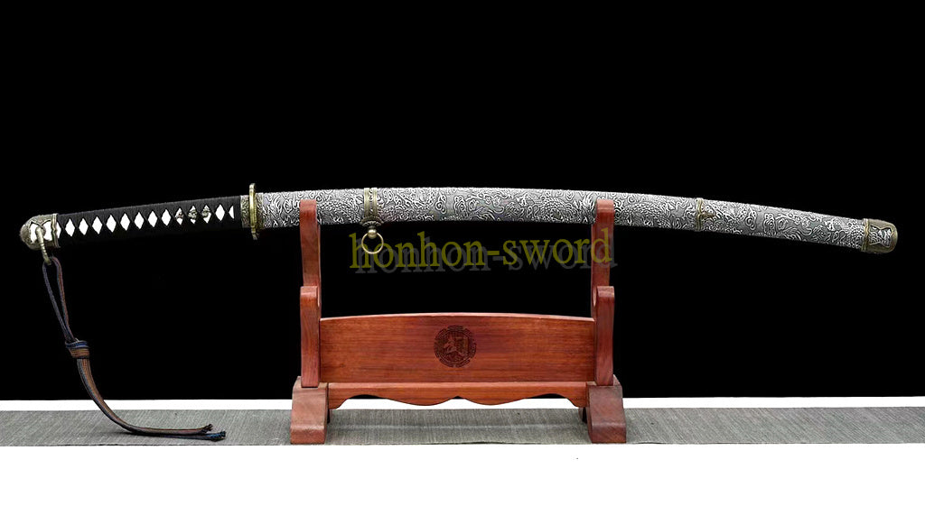 1095 Kohlenstoffstahl Katana Blaue Klinge Japanisches Samurai-Schwert Full Tang Schwarz 