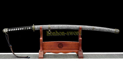 1095 Kohlenstoffstahl Katana Blaue Klinge Japanisches Samurai-Schwert Full Tang Schwarz 