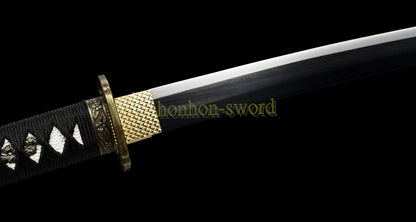 1095 Kohlenstoffstahl Katana Blaue Klinge Japanisches Samurai-Schwert Full Tang Schwarz 