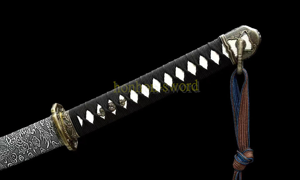 1095 Kohlenstoffstahl Katana Blaue Klinge Japanisches Samurai-Schwert Full Tang Schwarz 