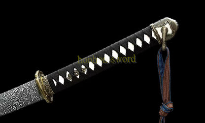 1095 Kohlenstoffstahl Katana Blaue Klinge Japanisches Samurai-Schwert Full Tang Schwarz 