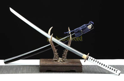 1095 Kohlenstoffstahl Katana Blaue Klinge Japanisches Samurai-Schwert Full Tang Schwarz 