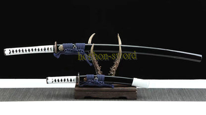 1095 Kohlenstoffstahl Katana Blaue Klinge Japanisches Samurai-Schwert Full Tang Schwarz 