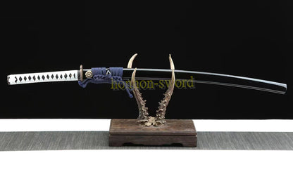 1095 Kohlenstoffstahl Katana Blaue Klinge Japanisches Samurai-Schwert Full Tang Schwarz 