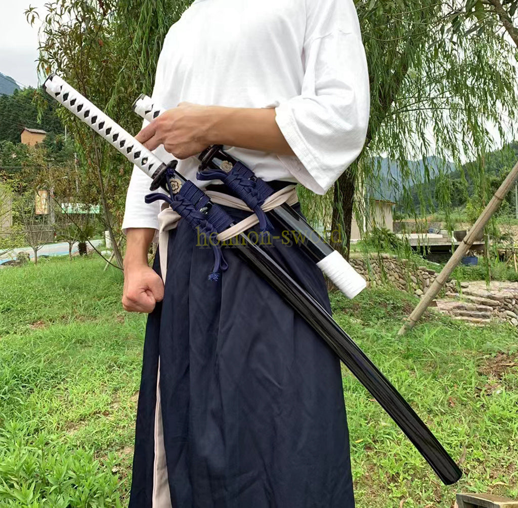 1095 Kohlenstoffstahl Katana Blaue Klinge Japanisches Samurai-Schwert Full Tang Schwarz 