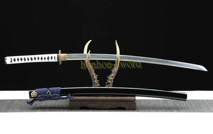 1095 Kohlenstoffstahl Katana Blaue Klinge Japanisches Samurai-Schwert Full Tang Schwarz 