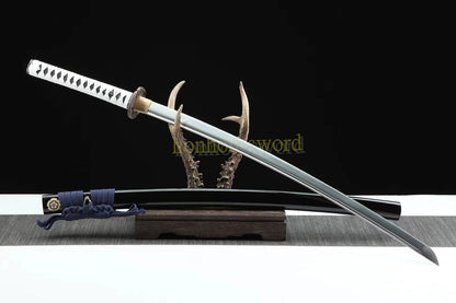 1095 Kohlenstoffstahl Katana Blaue Klinge Japanisches Samurai-Schwert Full Tang Schwarz 