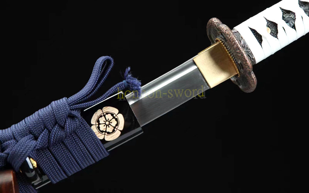 1095 Kohlenstoffstahl Katana Blaue Klinge Japanisches Samurai-Schwert Full Tang Schwarz 