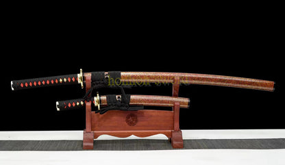 1095 Kohlenstoffstahl Katana Blaue Klinge Japanisches Samurai-Schwert Full Tang Schwarz 