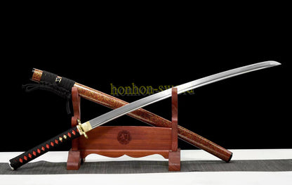1095 Kohlenstoffstahl Katana Blaue Klinge Japanisches Samurai-Schwert Full Tang Schwarz 