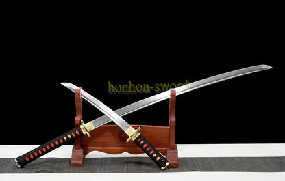 1095 Kohlenstoffstahl Katana Blaue Klinge Japanisches Samurai-Schwert Full Tang Schwarz 