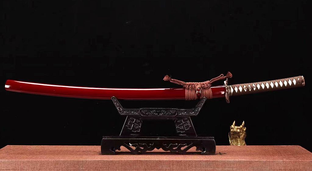 1095 High Carbon Steel Reverse Edge Katana Abrasived Japanese Samurai Sword Full Tang Red